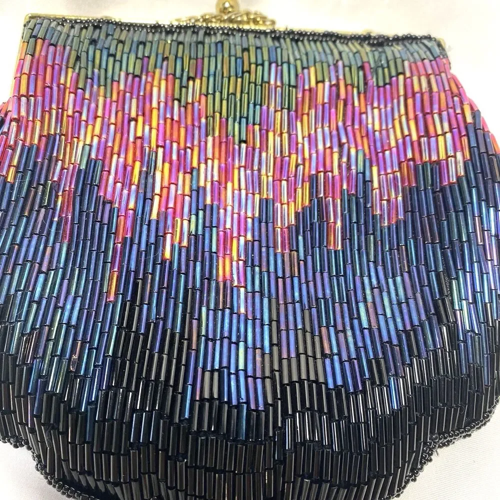 Regale Ltd. Women's Multicolor Beaded Purse Crossbody Clutch Hand Made Vintage